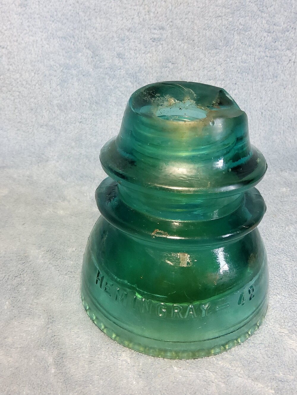 Vintage Hemingray 42 Aqua Glass Insulator Round Drip Base USA ***BROKEN***